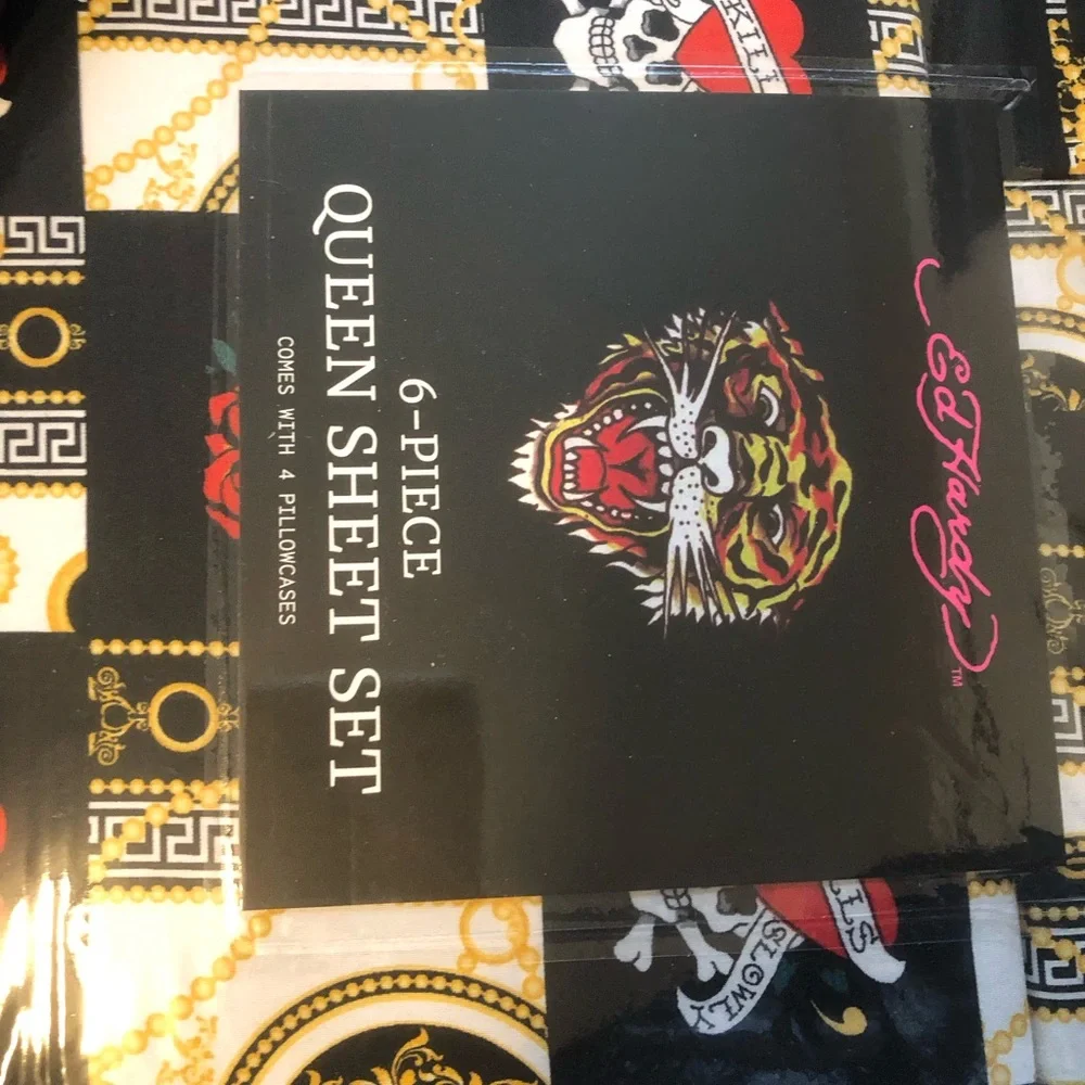 🖤 Ed Hardy Black Sheet Set with Multicolor pattern 🖤 Queen 🖤 6 pieces